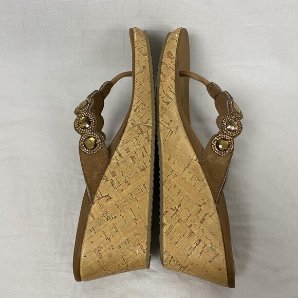 Skechers Beverlee Bizzy Babe Wedge Sandal Womens 10 Brown Rhinestone Luxe Foam - Picture 10 of 14